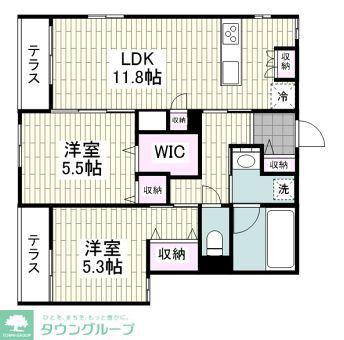 CITRUS RESIDENS 東棟(2LDK/1階)の間取り写真