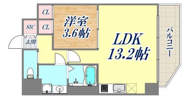 プレジオ日暮通(1LDK/12階)の間取り写真