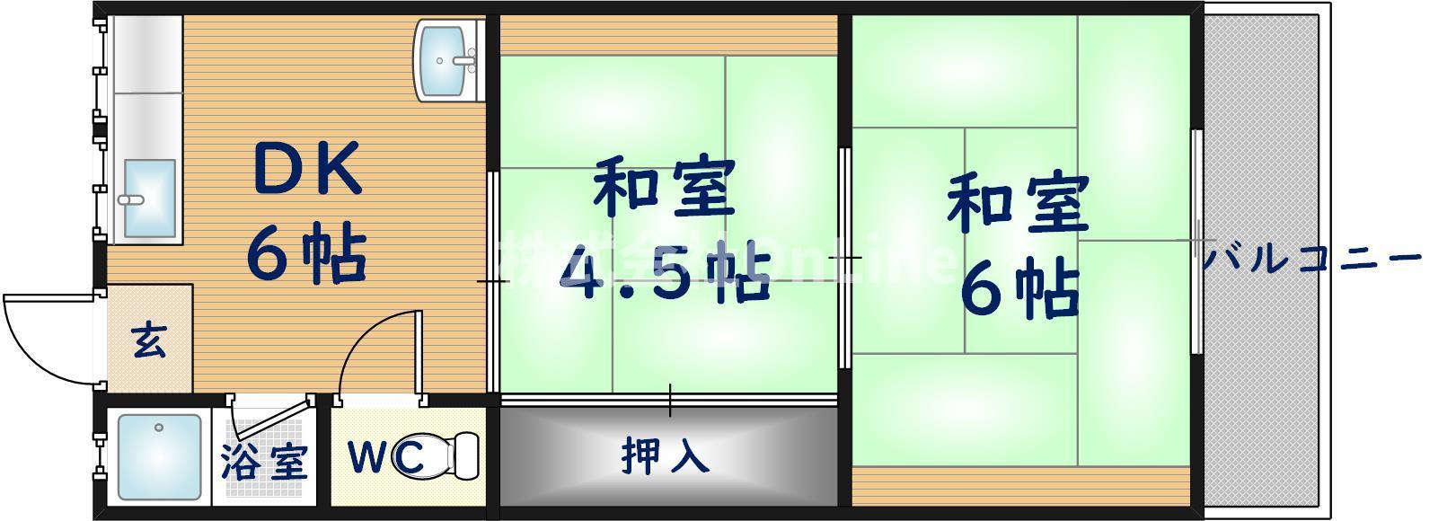 吉内ハイツ(2DK/1階)の間取り写真