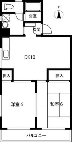 コーポふじもと(2LDK/2階)の間取り写真