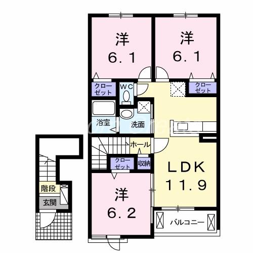 クラール 安宅D(3LDK/2階)の間取り写真