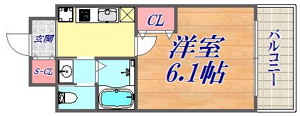 エステムコート神戸元町Ⅱリザーヴ(1K/2階)の間取り写真