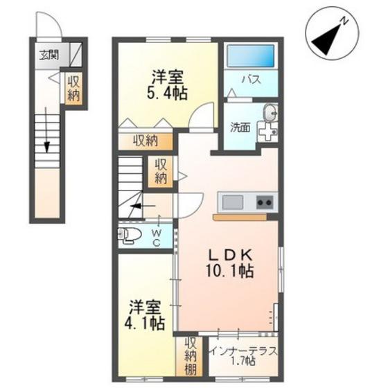 ルミーナ開成(2LDK/2階)の間取り写真