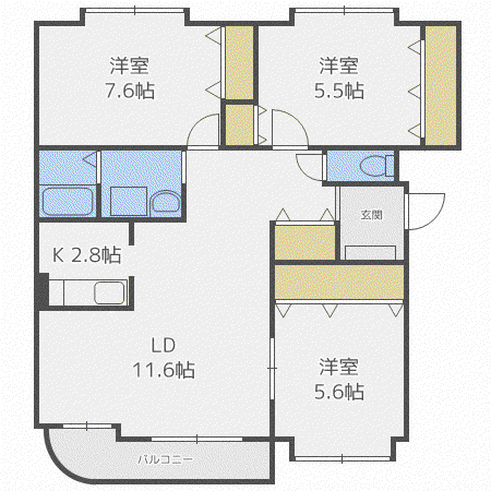 グランヴァレー南郷(3LDK/2階)の間取り写真