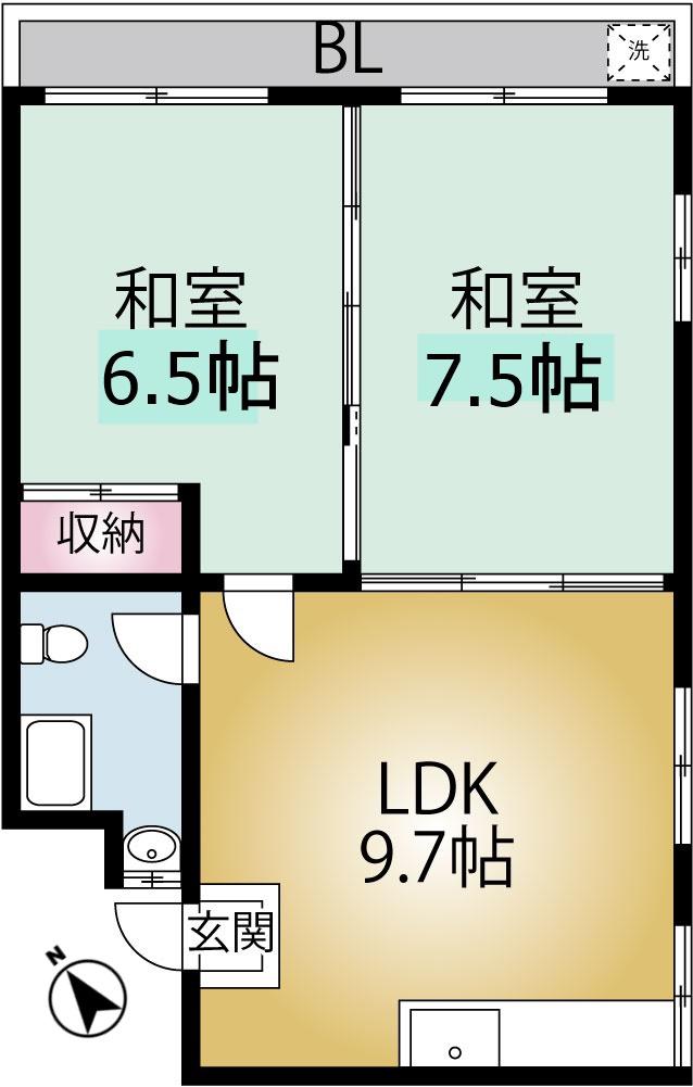 福島マンション(2DK/4階)の間取り写真