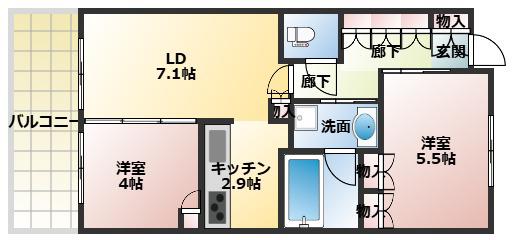 アーバンパーク淡路(2LDK/3階)の間取り写真