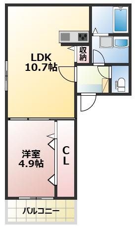 オルビスタ健軍(1LDK/1階)の間取り写真