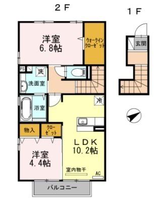 ヴィルセイン椋野 B棟(2LDK/2階)の間取り写真