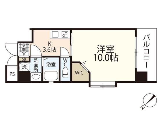 グラビスコート十日市(1K/8階)の間取り写真