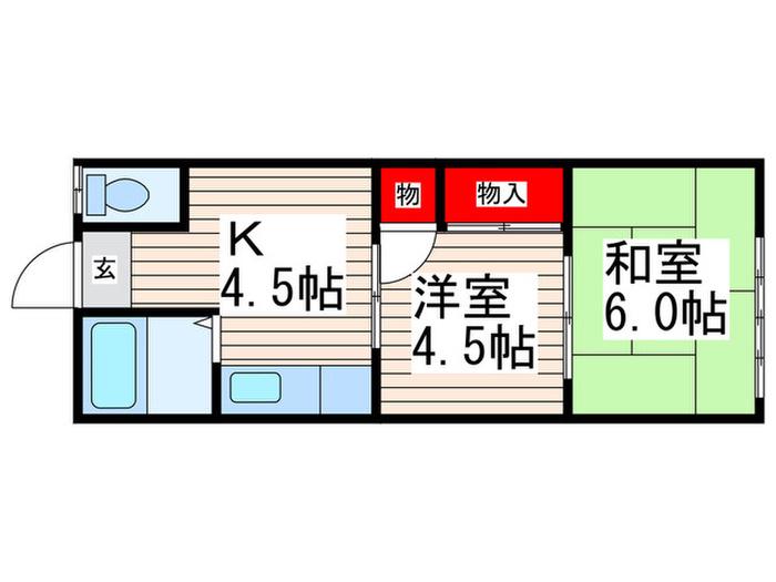 関才荘(2K/1階)の間取り写真
