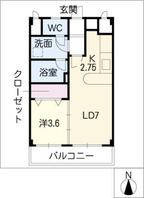 ベルドミールCOMUKAI(1LDK/2階)の間取り写真