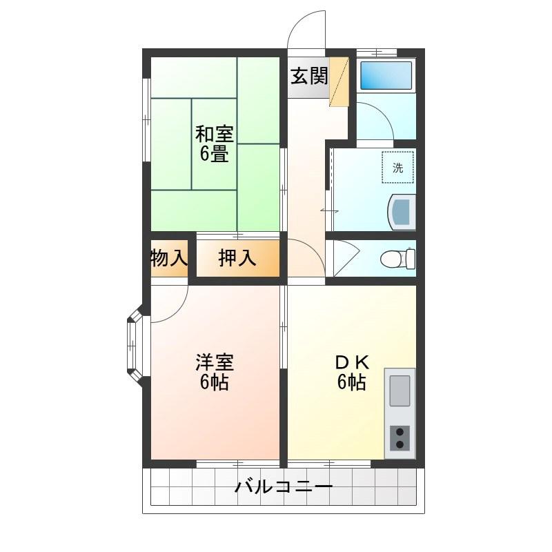 シンフォニー1号館(2DK/1階)の間取り写真