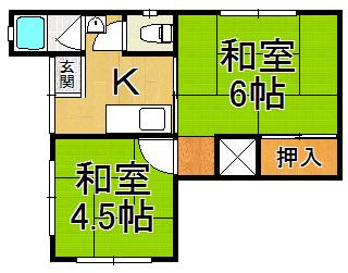 藤マンション 2階北(2K/2階)の間取り写真