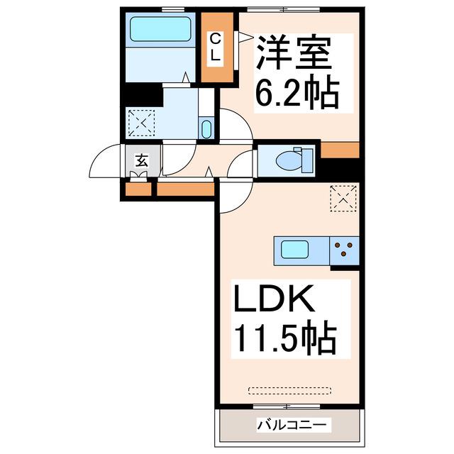 グランツェーレ 熊本(1LDK/1階)の間取り写真