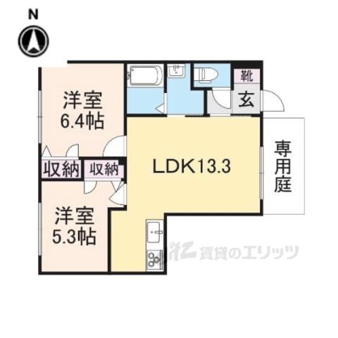 ヴェルジェB棟(2LDK/1階)の間取り写真