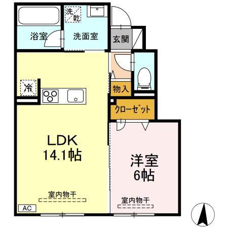 TORISIA青森中央(1LDK/1階)の間取り写真