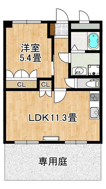 ソレイユ一条院(1LDK/1階)の間取り写真