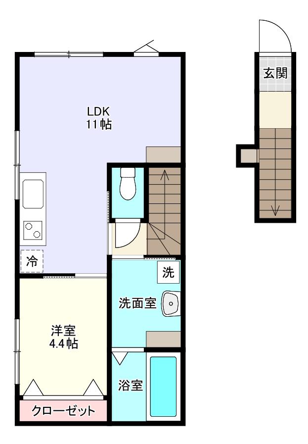 グランビルド江木(1LDK/2階)の間取り写真