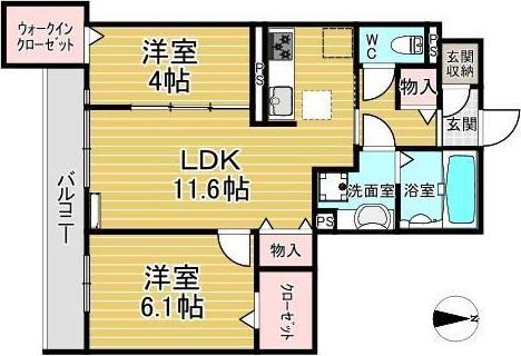 エステート武庫之荘(2LDK/3階)の間取り写真
