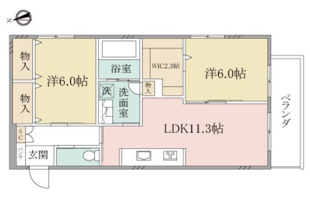 ヘーベルヴィレッジ高円寺北ルティルオプス高円寺(2LDK/2階)の間取り写真
