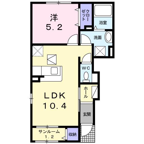 フルール八ヶ倉A(1LDK/1階)の間取り写真