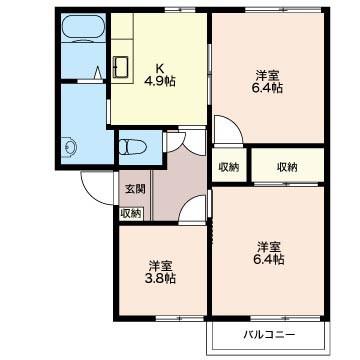 ウィンハイツD(3DK/2階)の間取り写真