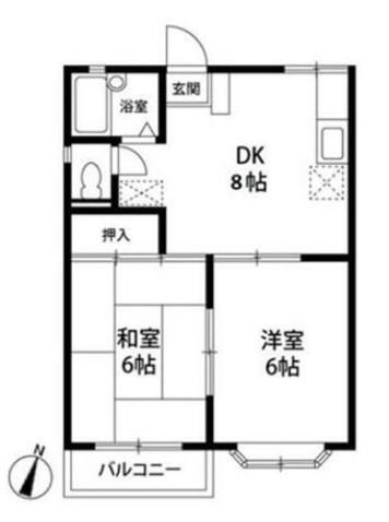 ツインシャトーAB(2DK/1階)の間取り写真