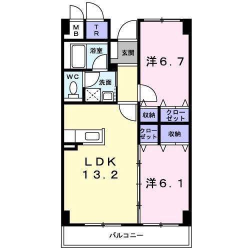 カルム日吉(2LDK/2階)の間取り写真