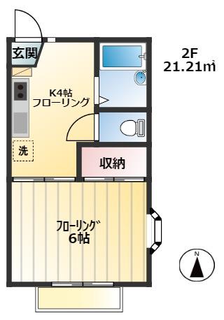 グローバルハイツ木月A棟(1K/2階)の間取り写真