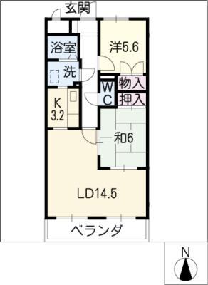 ノアコーワ(2LDK/5階)の間取り写真