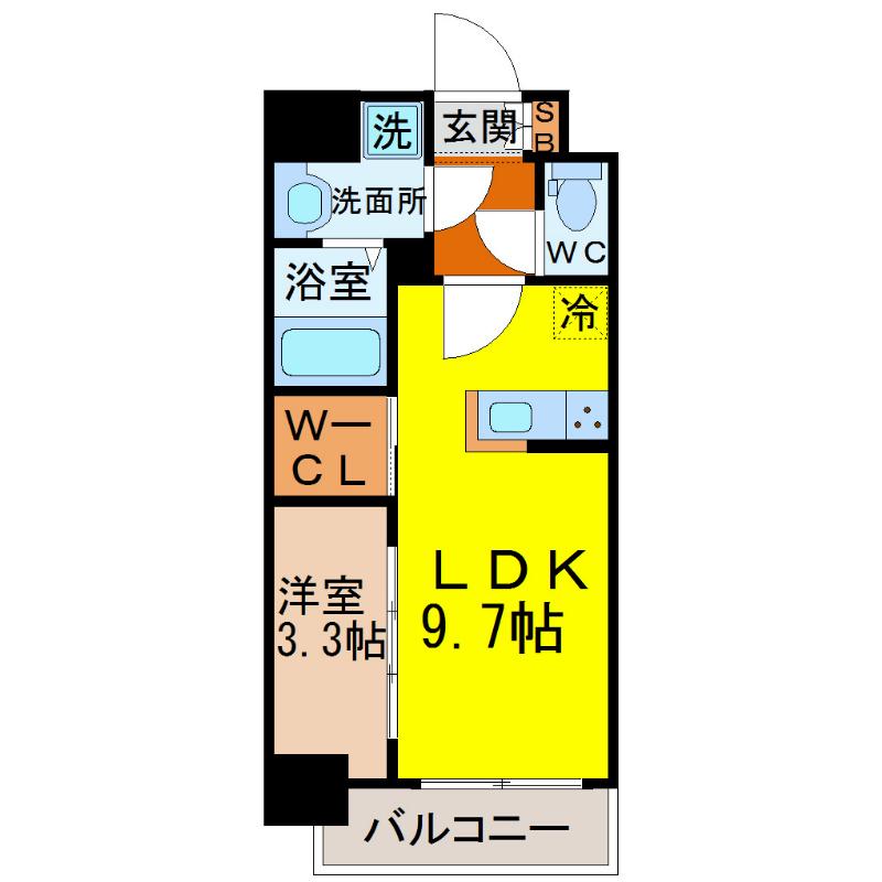 ハーモニーレジデンス名古屋今池(1LDK/6階)の間取り写真