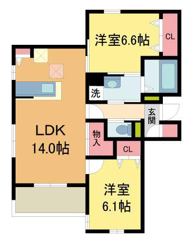 NIGAWA RESIDENCEII(2LDK/1階)の間取り写真