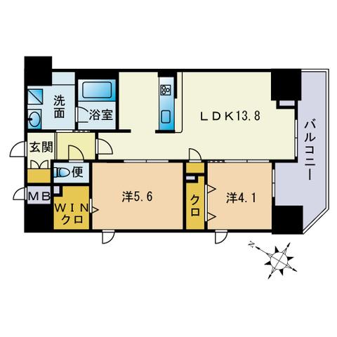 インシグニア渡辺通(2LDK/7階)の間取り写真