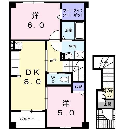 フィデール(2DK/2階)の間取り写真