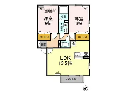 ヴィラージュ石山 202(2LDK/2階)の間取り写真