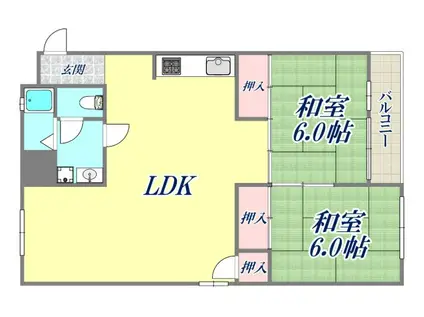 甲子園第7コーポラス(2LDK/4階)の間取り写真