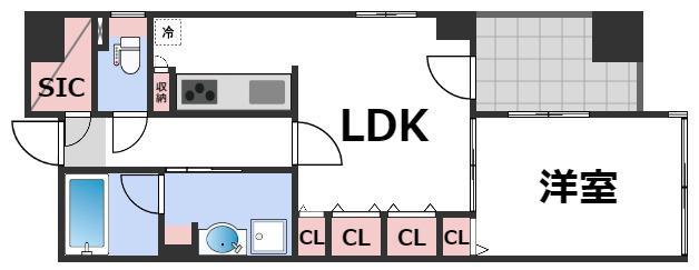ノステルコート夕陽丘(1LDK/10階)の間取り写真