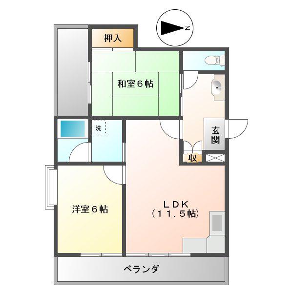 セゾン四日市(2LDK/6階)の間取り写真