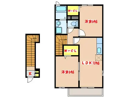 グリーンスプラウトB(2LDK/2階)の間取り写真