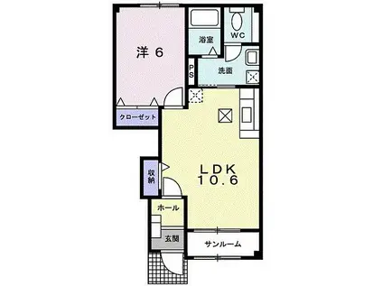 ボヌール(1LDK/1階)の間取り写真