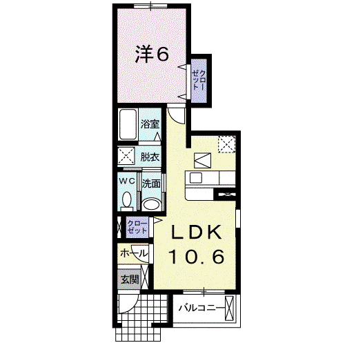 サウスSUNFLOWER(1LDK/1階)の間取り写真