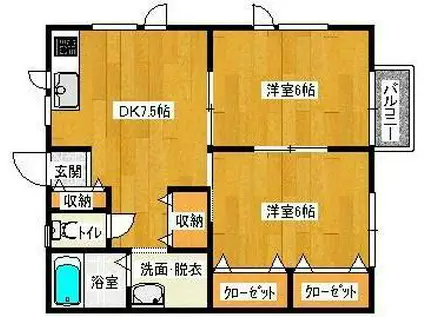 メゾンクレモナS(2DK/2階)の間取り写真