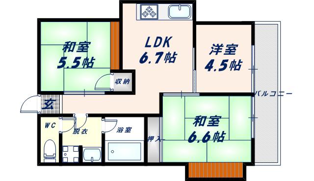 マンシオン99(3DK/2階)の間取り写真
