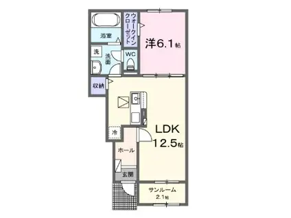 シャルム朝来(1LDK/1階)の間取り写真