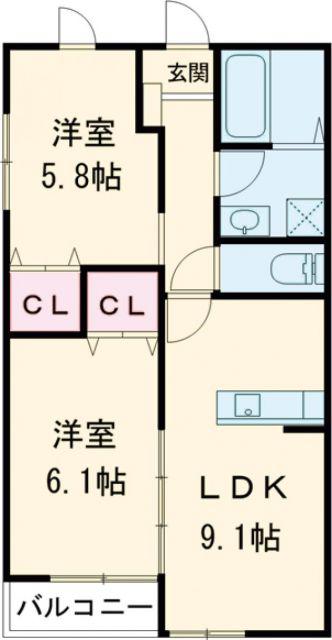 LEAF津福駅南(2LDK/2階)の間取り写真