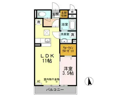 トネリコテラス2(1LDK/1階)の間取り写真