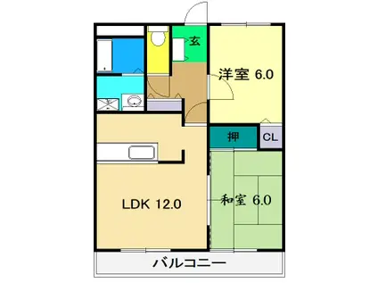 カーサ城山(2LDK/2階)の間取り写真