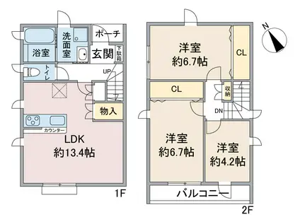 クーボ大根山(3LDK/2階)の間取り写真