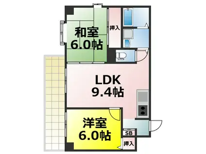フィッシェ福原(2LDK/4階)の間取り写真