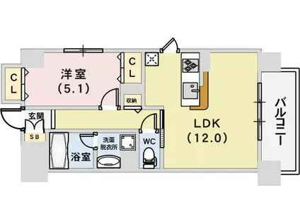 エスポアール神戸(1LDK/2階)の間取り写真